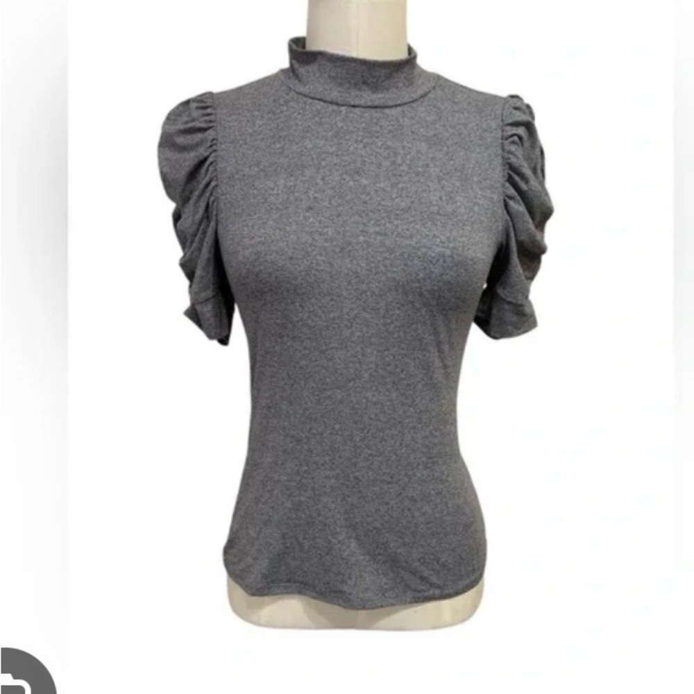 Olivia Sky Sz L Gray Puff Sleeve‎ Women's Top
